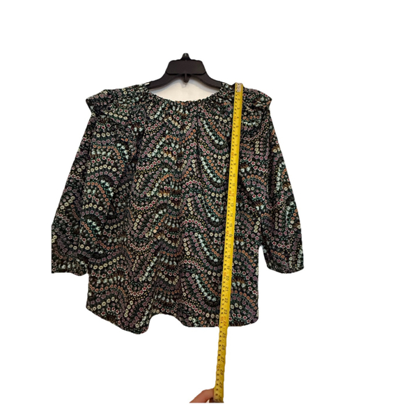 New LOFT Garden Dobby Tie Back Ruffle Blouse Black Calico Floral Cottagecore XS - Picture 7 of 11